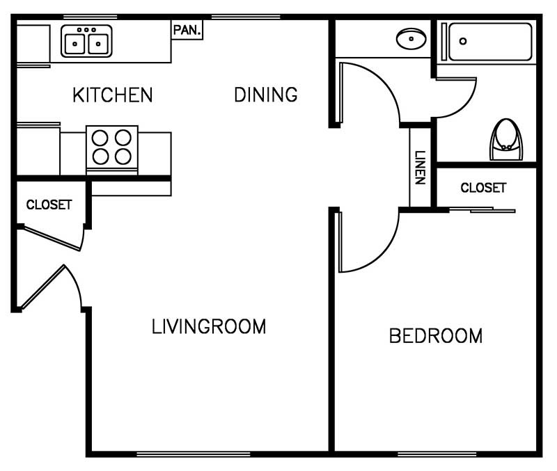 Shadow Mountain 1 bedroom 1 bath 546 sqft floor plan
